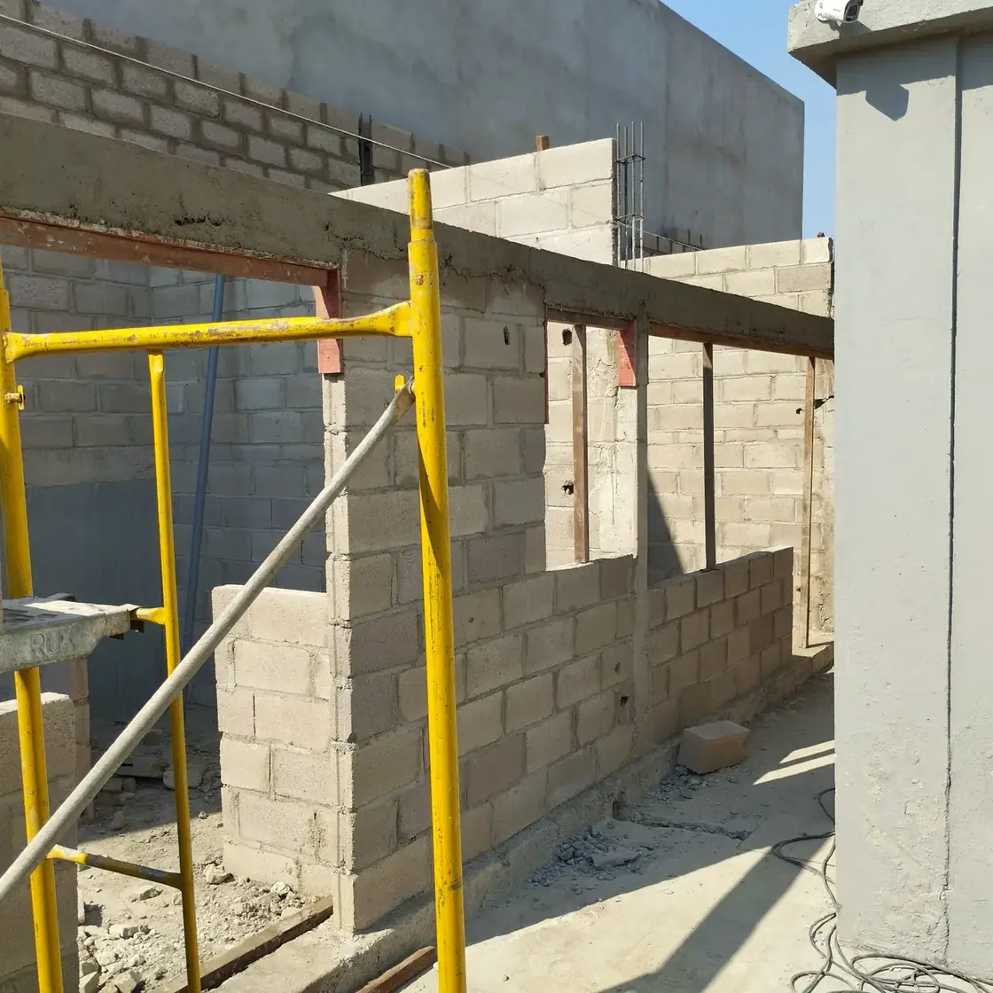 Masonry and reinforcement work in progress